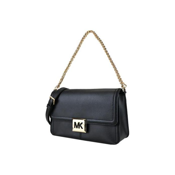 Michael Kors MK Sonia Сумка через плечо с цепочкой, однотонная, с большим логотипом, на клапане, кожаная, средняя, женская, черная 35F1G6SL3L-001