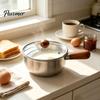 Антипригарное молочное кастрюлька с деревянной ручкой, крышка и ручка для лапши быстрого приготовления, кастрюлька из нержавеющей стали с антипригарным покрытием, совместимая с индукционными плитами, для общежитий