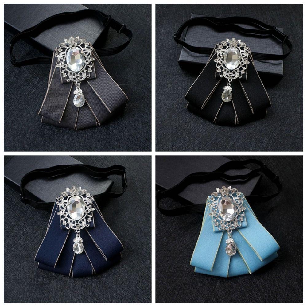 Polyester Rhinestone Bow Tie Solid Color Shirt Collar Luxury Ribbon Bow Tie Daily