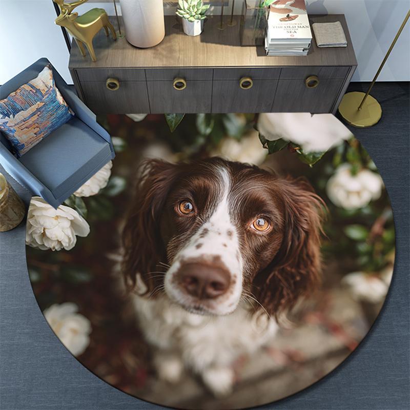 Happy Border Collie Round Area Rug,Carpet Rug for Living Room Bedroom Sofa Playroom Decor,Non-slip Floor Mat