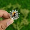 Womens day Deal Sterling Silver Tigers Eye Stone New Flower Promise Sister Ring