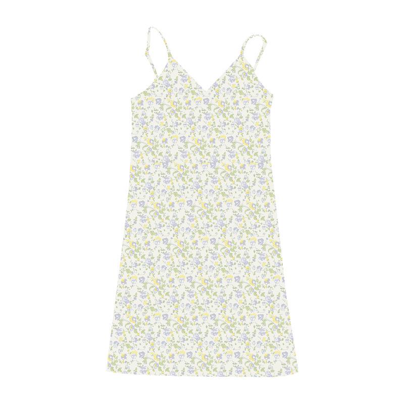 Женское летнее ретро-платье с цветочным принтом и V-образным вырезом на тонких бретельках 2025 года