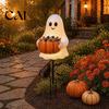 Trick or Treat Candy Holder Halloween Ghost Garden Stake, Cute Glowing with Pumpkin Bowl, Cinematic Style Holiday Decoration Outdoor Yard Sign