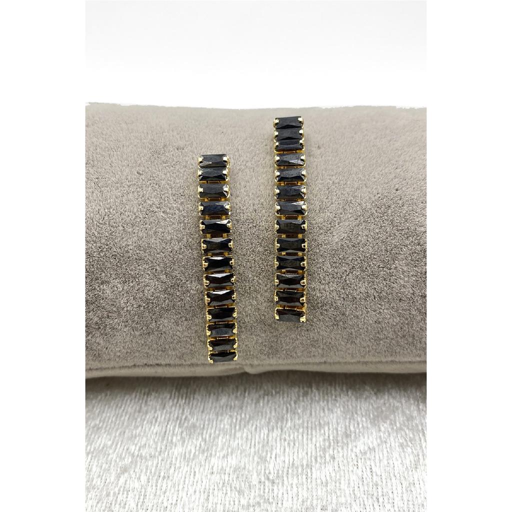 Women's Silver Zircon Baguette Waterway Necklace Earring Bracelet Jewelery Set Suit