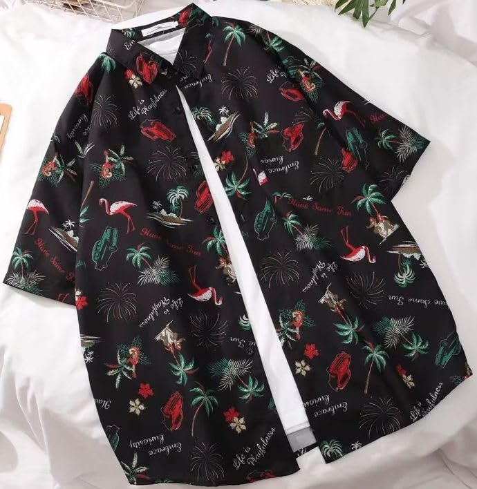 Aspersio Street Доступно в Пальмовом и Другом и Немного Плохой Парень Пляжная Блузка Рубашка с коротким рукавом с открытым воротником в стиле Алоха, Крутая, в стиле Онии,