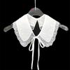 Women Girls Vintage Lolita False Fake Collar Shawl Sweet Ruffles Lace-Up Bow Decorative Necklace Choker Short Poncho