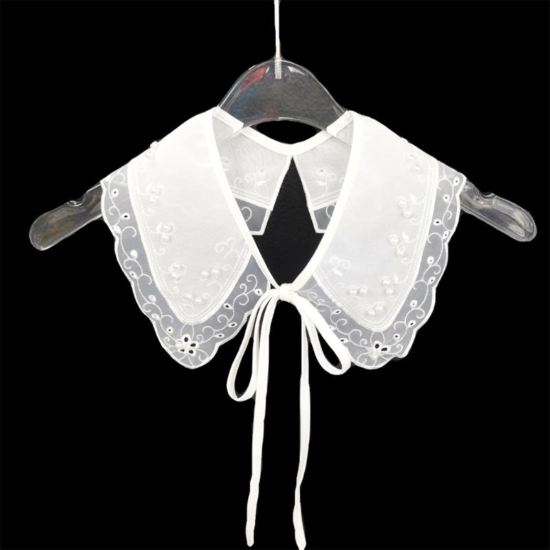 Women Girls Vintage Lolita False Fake Collar Shawl Sweet Ruffles Lace-Up Bow Decorative Necklace Choker Short Poncho