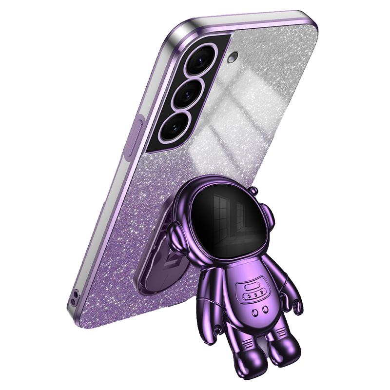 For Samsung Galaxy S21 5G/4G Anti-Collision Case PC+TPU Phone Cover with Astronaut Kickstand