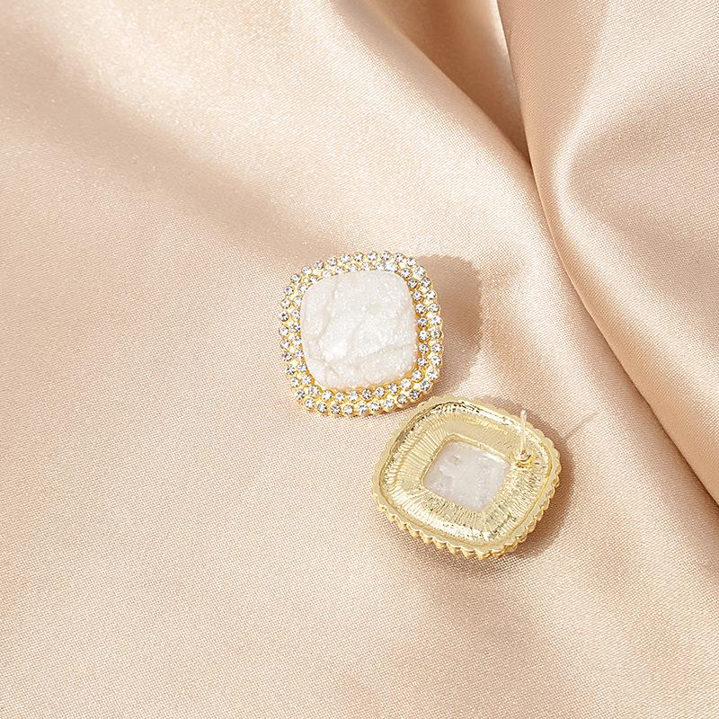 Super Fairy Geometric Earrings With Diamonds Design Sense Crack Square Pearl Commuter Elegant Stud Earrings