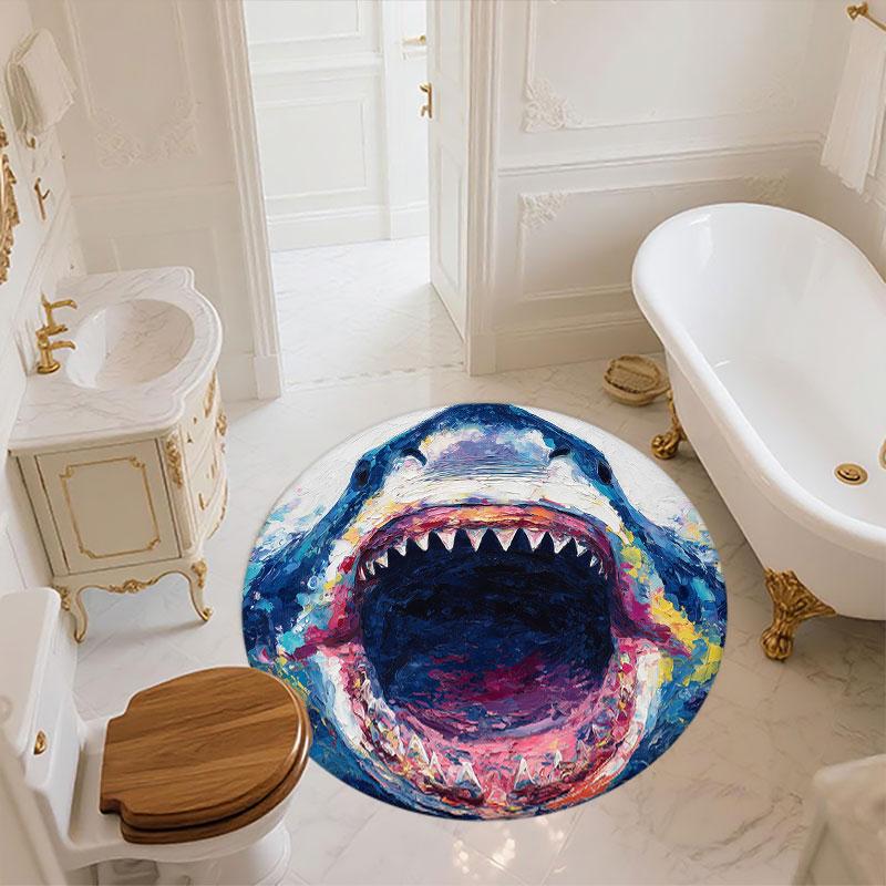 Sharks pattern round rug,Carpet Rug for Living Room Bedroom Playroom ,Non-slip Floor Mat,Holiday Gifts and Birthday Gifts.
