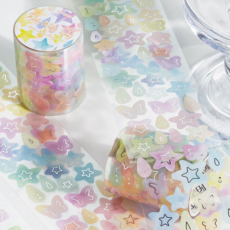 1 Roll Masking Tape 2m Color Gradient Bubble Star Die-Cut Tape Scrapbook DIY Journal Planner Decoration For Phone Case Notebook