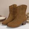 Fashion Women Fashion Embroider Ankle Boots Women's Retro Faux Suede Thick Heel Short Boots Woman High Heels Western Botas 43