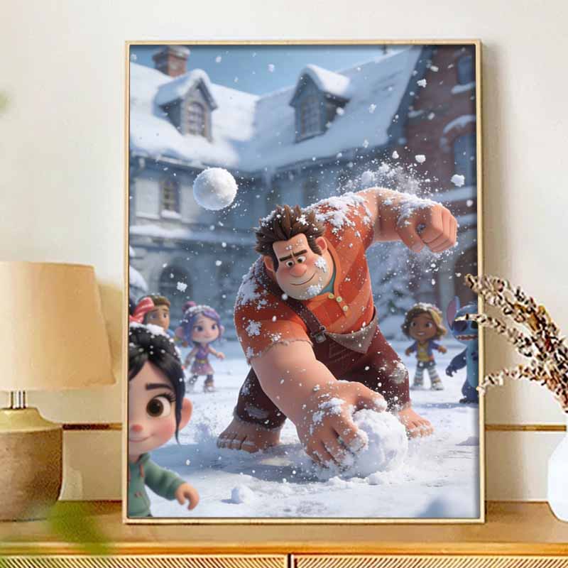 Disney DIY diamond painting 5d full diamond cross stitch Ralph and Vanellope in snow living room bedroom decorative painting