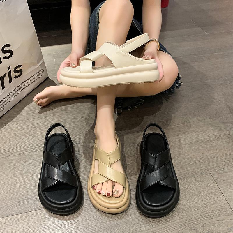 Новые летние повседневные модные кроссовки на платформе, удобные нескользящие женские сандалии на плоской подошве с удлиняющей подошвой