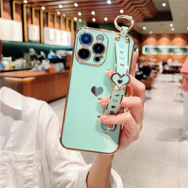 Мягкий чехол с ремешком в форме сердца для Iphone 14 13 12 11 Pro Max X Xs Xr Max 7 8 Plus, чехлы с ремешком на руку