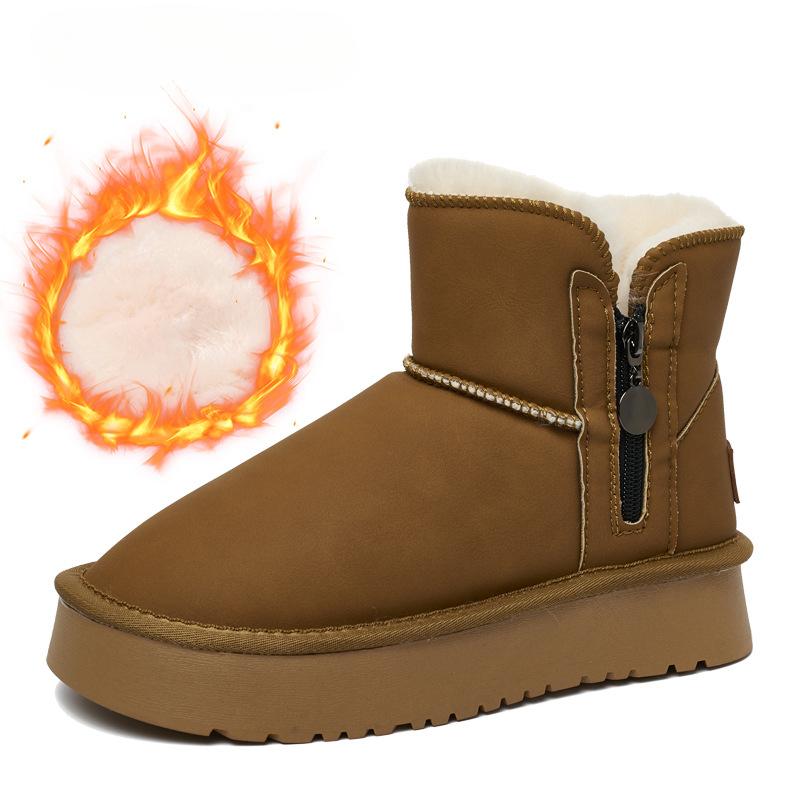 Женские зимние ботинки с боковой молнией, массивной платформой, противоскользящей подкладкой из искусственного меха, полусапожки, женская зимняя теплая удобная прогулочная обувь