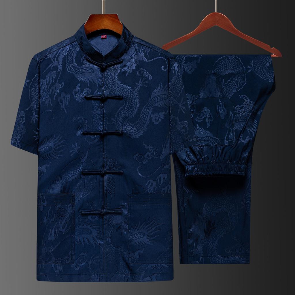 Костюм Тан мужской с коротким рукавом в китайском стиле, костюм для отца, летний костюм, костюм китайского дедушки, мужской