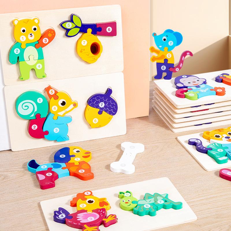 Wooden Food Chain Puzzle Animal Building Block Early Education Children Three-Dimensional Puzzle Intellectual Toy