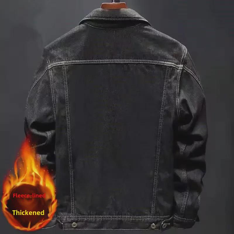 Men's Thick Plush Denim Jacket - Casual Long-Sleeve Trendy Fashion In Japanese and Korean Style