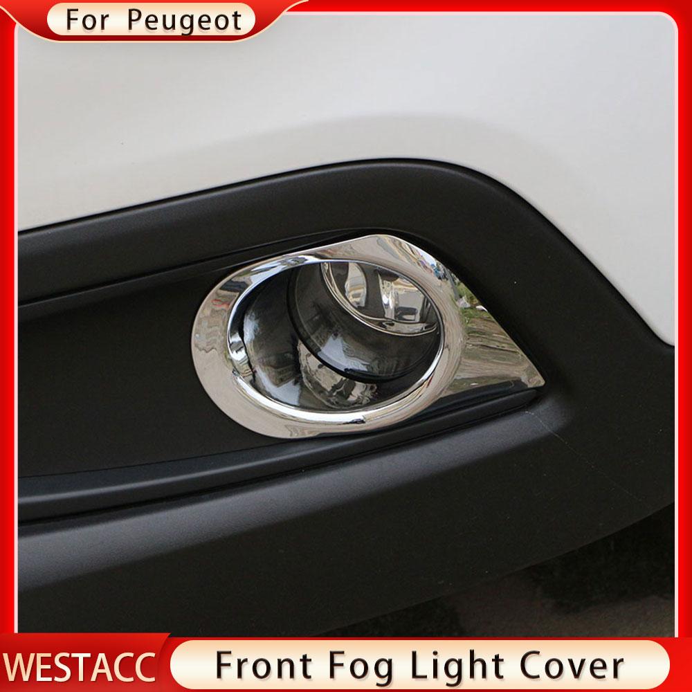 2Pcs/set ABS Chrome Car Front Fog Light Lamp Frame Cover Trim Decoration Sticker for Peugeot 2008 2014 -