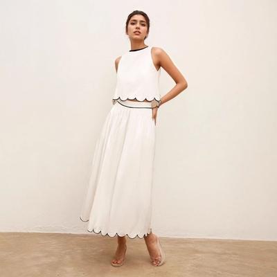 Женский стильный повседневный кружевной топ без рукавов и юбка-полусолнце