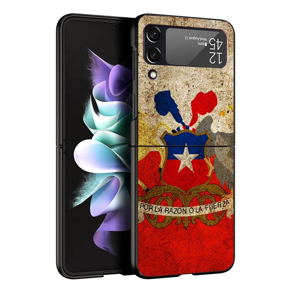 Chile Flag Black Phone Case For Samsung ZFlip7 ZFlip6 ZFlip5 ZFlip4 ZFlip3 5G Hard Protective Galaxy Z Flip 3 4 5 6 7