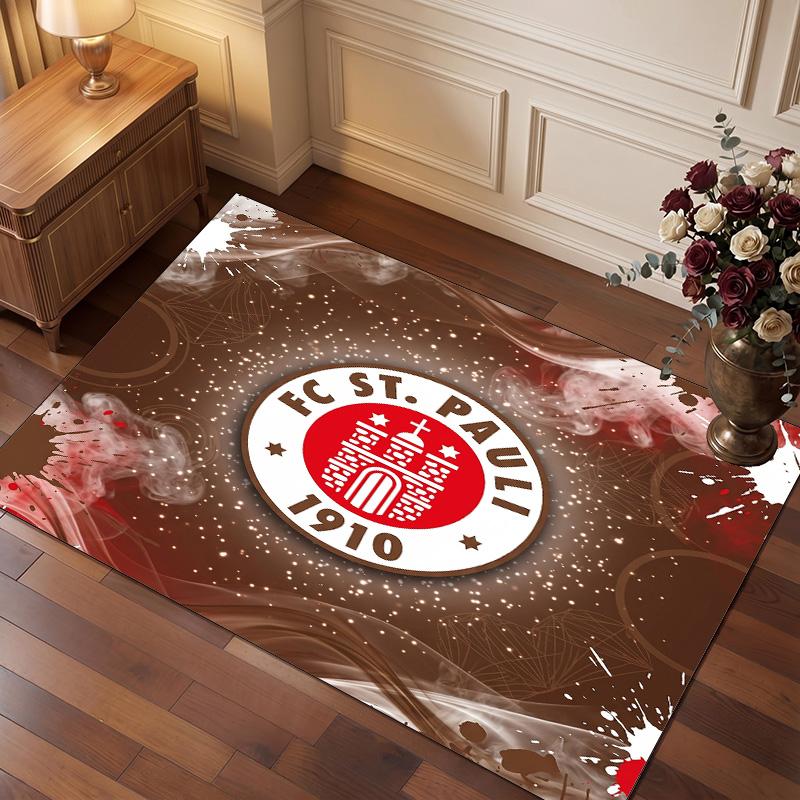 FC St. Pauli Football Print Crystal Velvet Rug, Comfortable Water Absorbent Non Slip Indoor Floor Carpet