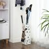 SONGMICS Metal Umbrella Stand, Square Umbrella Holder with Drip Tray and 4 Hooks, 15.5 x 15.5 x 49 cm, White