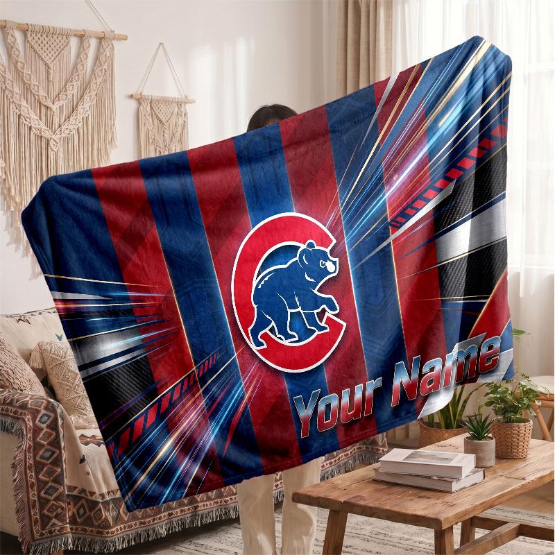 Chicago Cubs Flannel Blanket, Custom Name Text Personalized Soft Throw Blanket Home Decor Gift