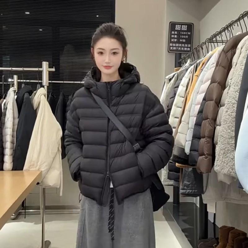 Womens Short Puffer Jacket With Hood Loose Fit Warm Cotton Coat Winter 2026 Korean Style