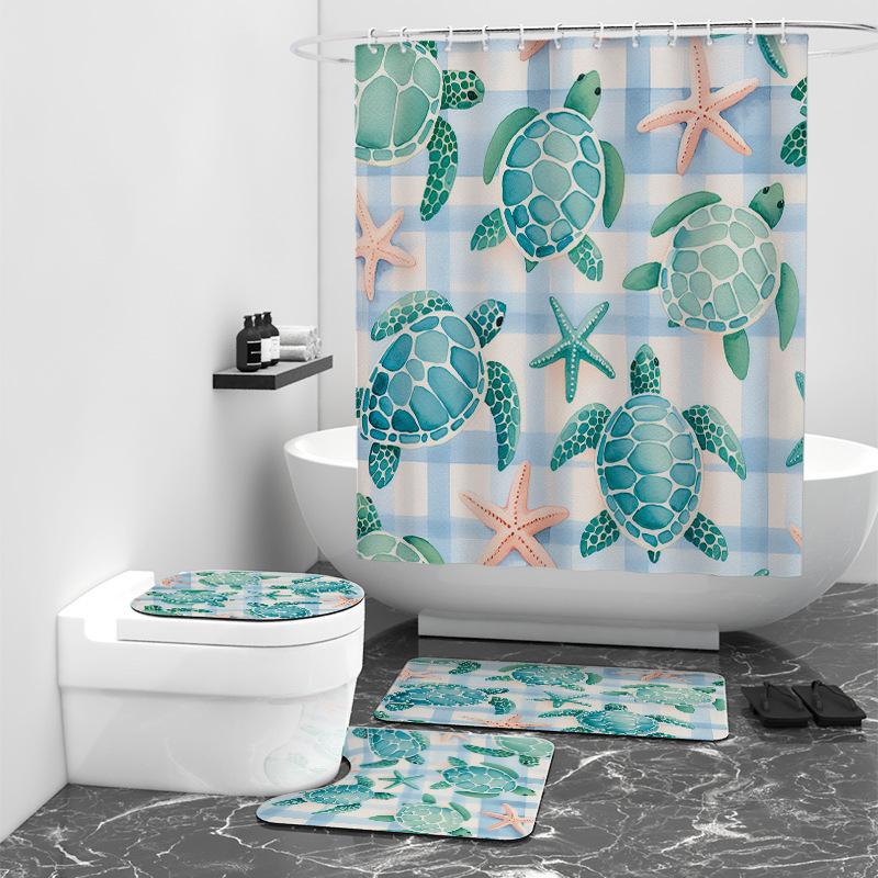 Turtle Series Digital Printing Bathroom Four-Piece Bathroom Non-Slip Mat U-Mat And Bathroom Set