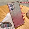 Gradient Glitter Airbag Lens Shockproof Case for OPPO A35 A93 A96 A97 A55 A56 A57 A17 A9 A57 A58 A72 Realme C53 C35 C33 C31 Reno 6 7 8 9 10 11 12 Pro