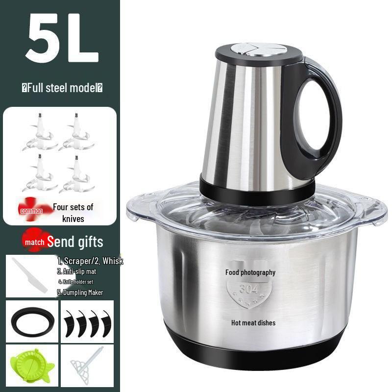 Electric Meat Grinder & Food Processor - Dough Mixer, Blender, Dumpling Filler, Chili Powder Maker