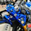 Machined Aluminum Motorcycle Steering Damper with Anodized Finish, Adjustment Knob and Shared Mounting Hardware