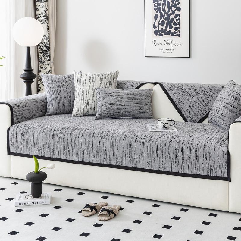 Cream Series Solid Color Sofa Cover Anti-Slip Chenille Sofa Mat Four-Seasons General Dust Sofa-Cushion Modern Stripe Couch Cover