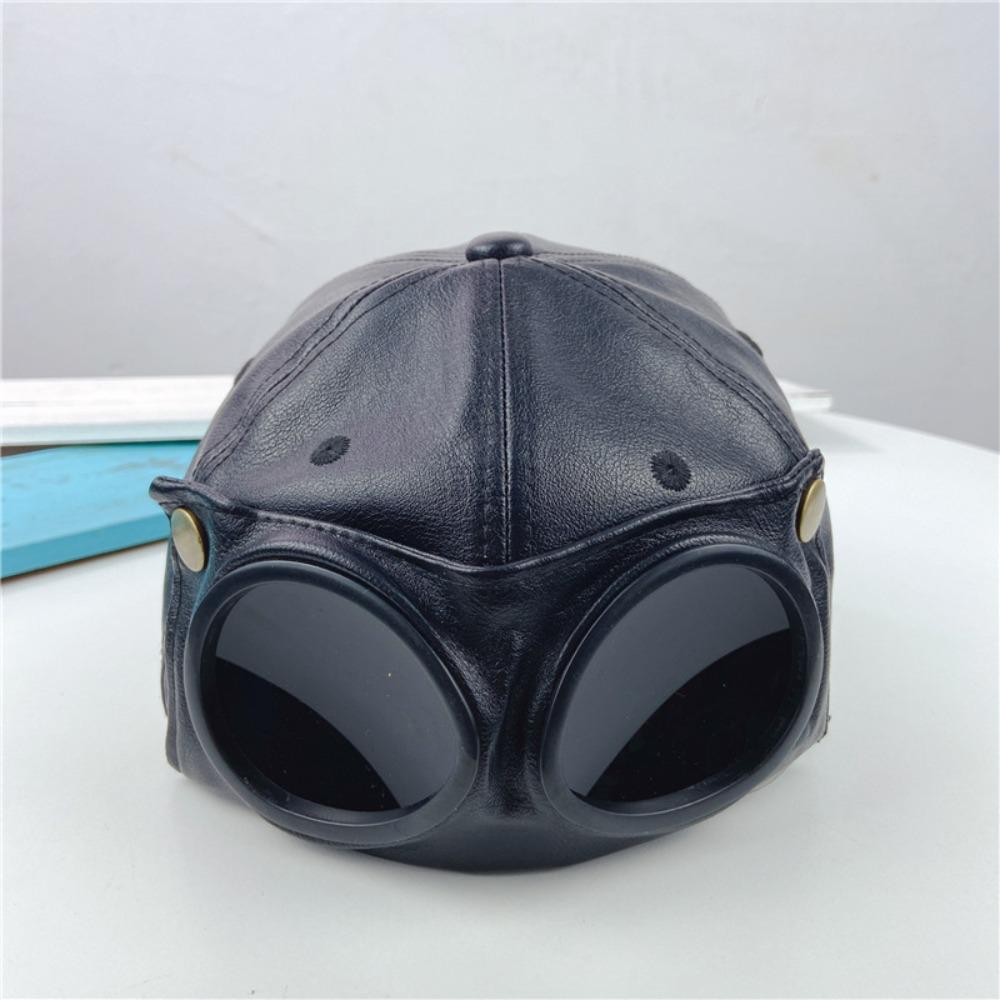Simple PU Leather Sunglasses Hat Personality Streetwear Peaked Cap Korean Style Handsome Pilot Glasses Hat Women
