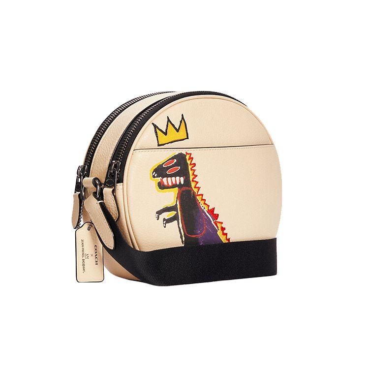 Coach Коллаборация с Basquiat 22 Сумка-фляга с принтом граффити Круглая кожаная ручная сумка через плечо Маленькие женские сумки Цвет: вне белого C5451-QBT04