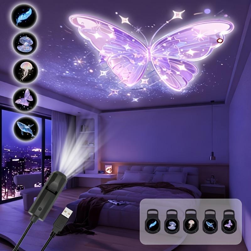 1/6/11pcs Patterns Creative Dreamy USB Projection Lamp,LED Projects Light Rose,Whale,Butterfly Atmosphere Light Festive Gift