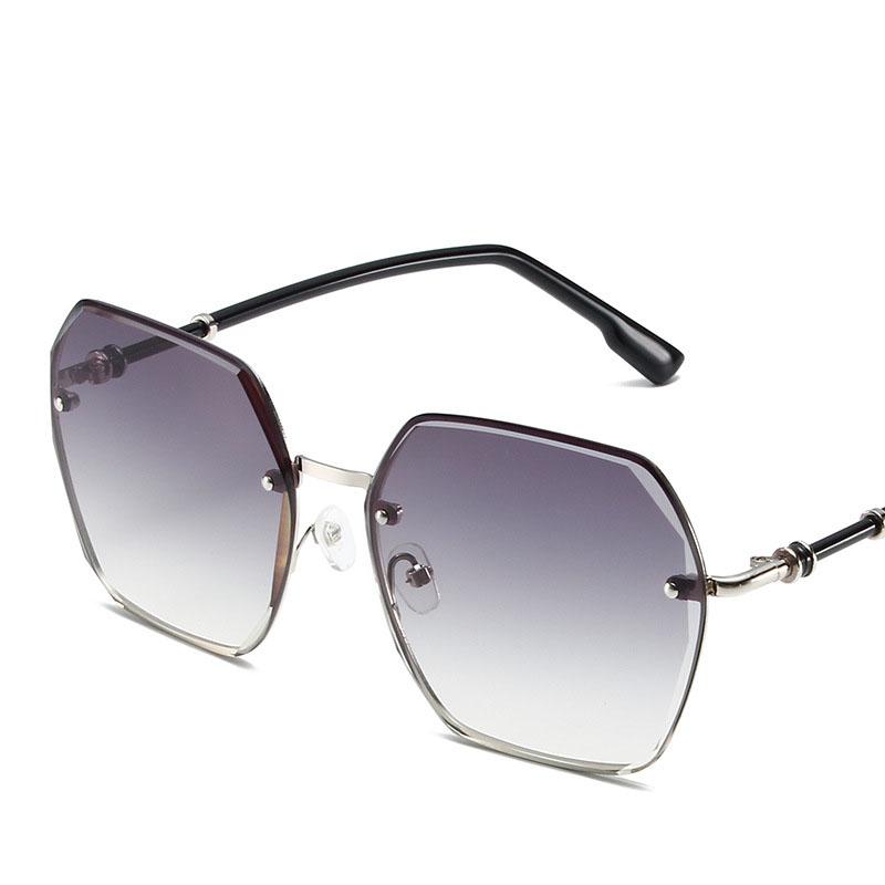 Irregular Hexagons Rimless Sunglasses Women Metal Vintage Gradient Stylish Design Oversized Square Sun Glasses UV400