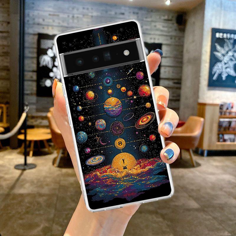 Чехол-бампер для Google Pixel 9 8 7 6 5 4 4XL 7A 6A 5A 4A 3A Pro XL 5G Прозрачный Мягкий ТПУ Корпус Узор Солнце Луна Звезды Сумка