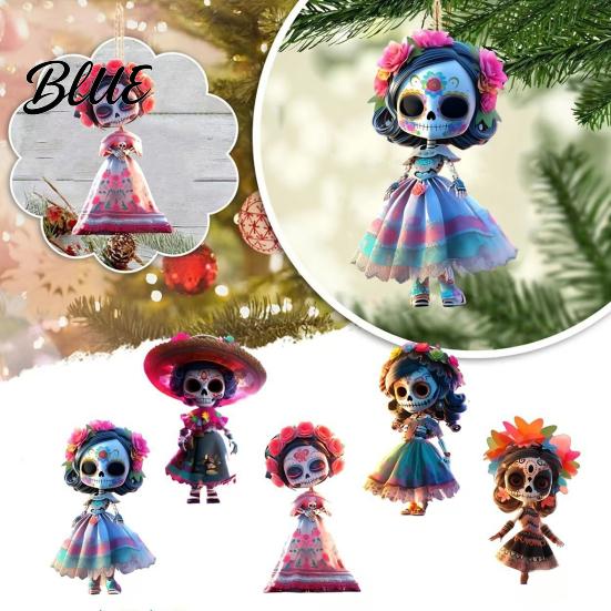 Легкое Деревянное Украшение на Хэллоуин 2D Мертвец Украшение День Подвесной Скелет Плоская Деревянная Вышитая Юбка Фигура в Платье