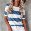 Свободная женская футболка с круглым вырезом и коротким рукавом, летняя блузка с принтом в сине-белую полоску, уличная одежда