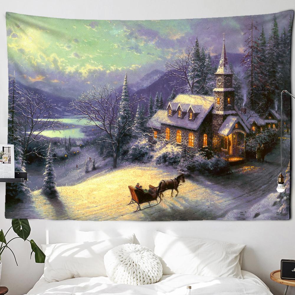 Рождественский камин и снежный настенный гобелен с Рождеством для дома, деко, рождественский подарок, гобелены с принтом