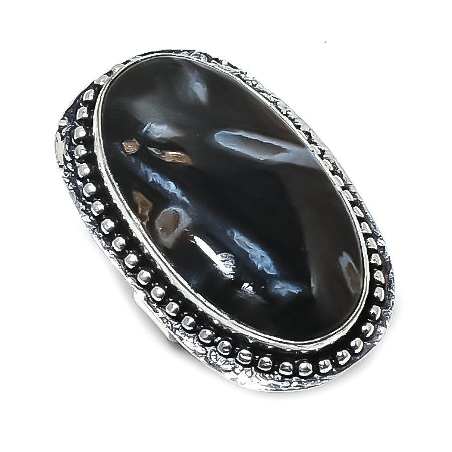 Трубчатый агат Драгоценный камень Ручная работа 925 Стерлинговое серебро Ювелирное кольцо Размер 6 l0d19