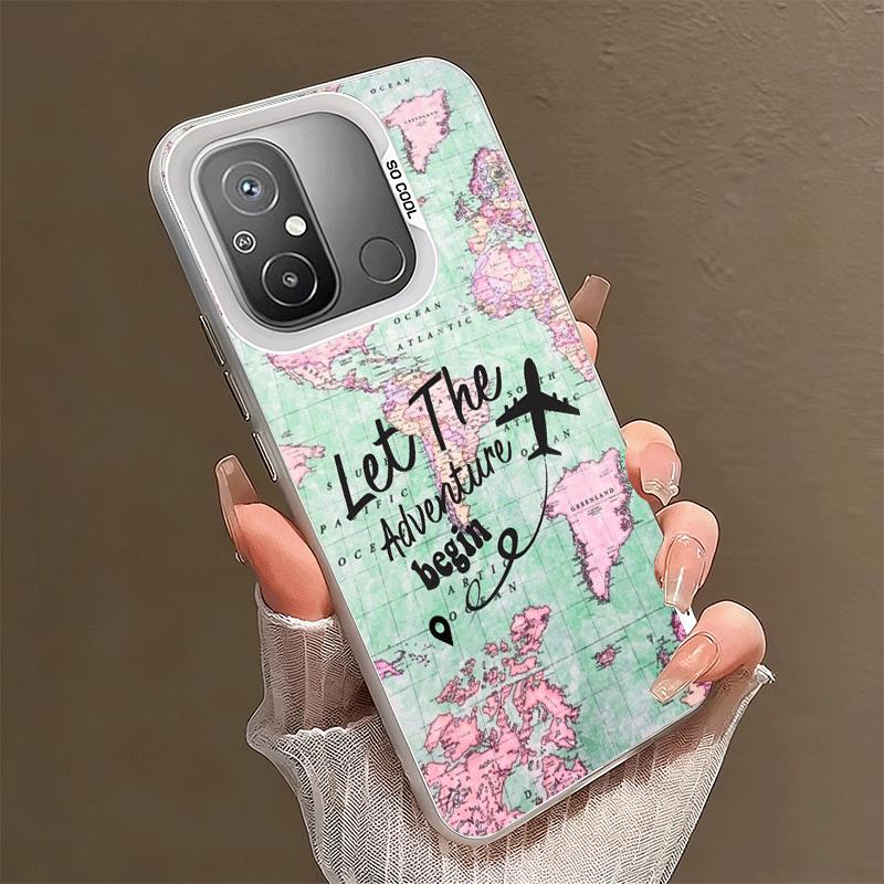 Travel Map Artistic Pattern Shockproof Phone Case for Xiaomi Poco X7 X6 X5 X3 Pro F7 Ultra M8 Redmi 15C 15 14C 13C 12C 10C 13 12