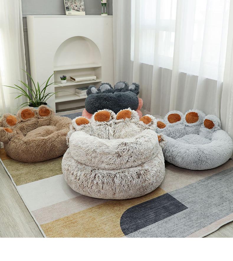 Warm Cartoon Bear Paw Plush Pet Bed for Cats and Dogs