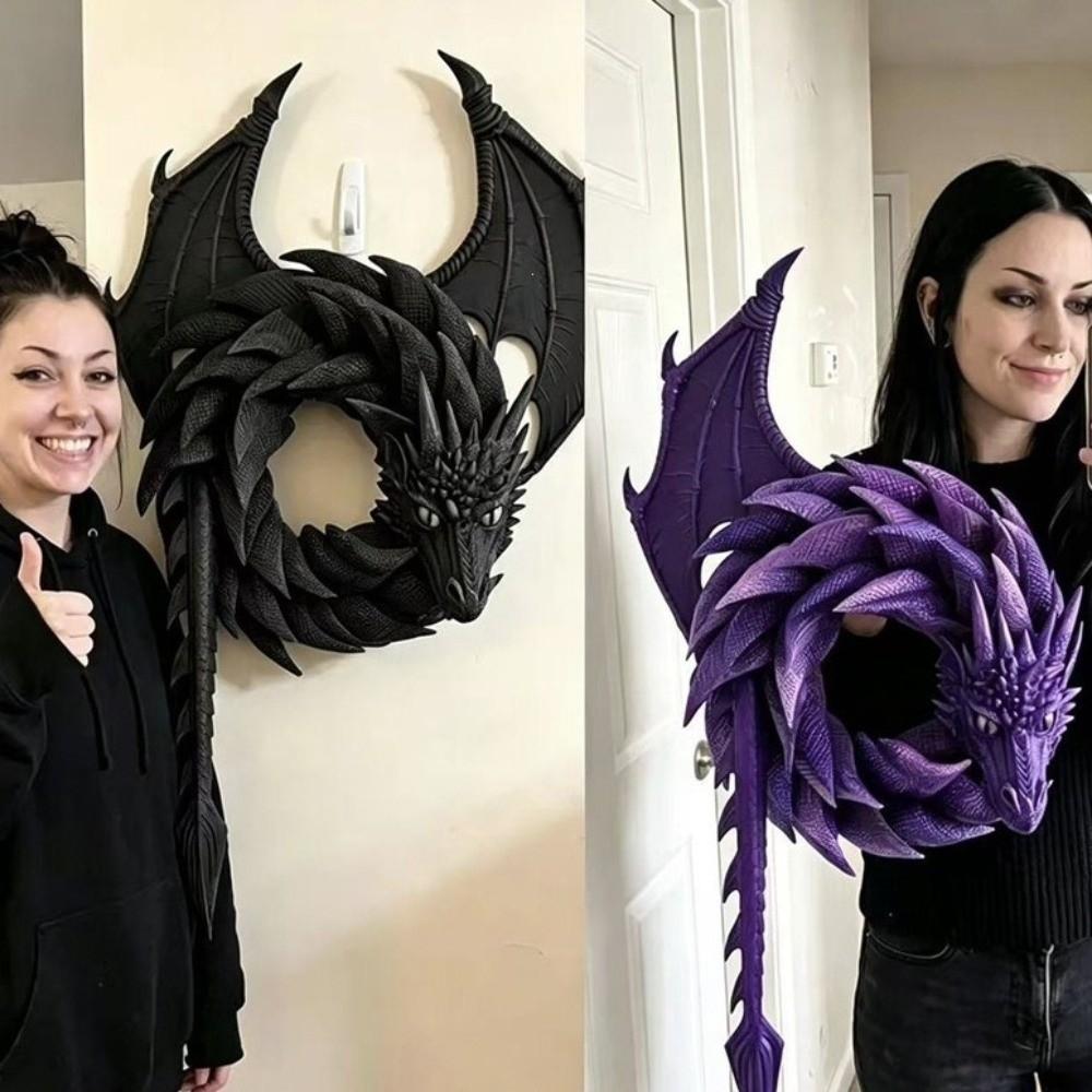 Gothic Fantasy Dragon Wreath Ornament Dark Style Dark Flying Dragon Sculpture  Bedroom
