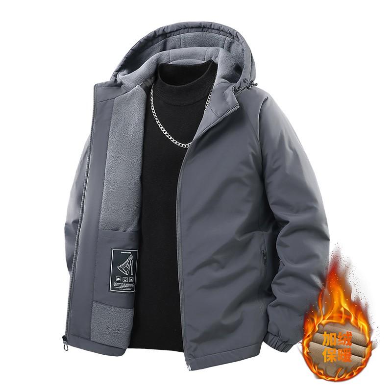 Mens Winter Hooded Jacket Thick Fleece Lined Casual Loose Trendy Coat Middle Aged
