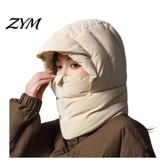 Cycling Skiing Hood Women Winter Balaclava Hat, Wind-Resistant Zipper Face Mask Hat for Cold Weather, Thermal Hooded Scraf Outdoor Ski