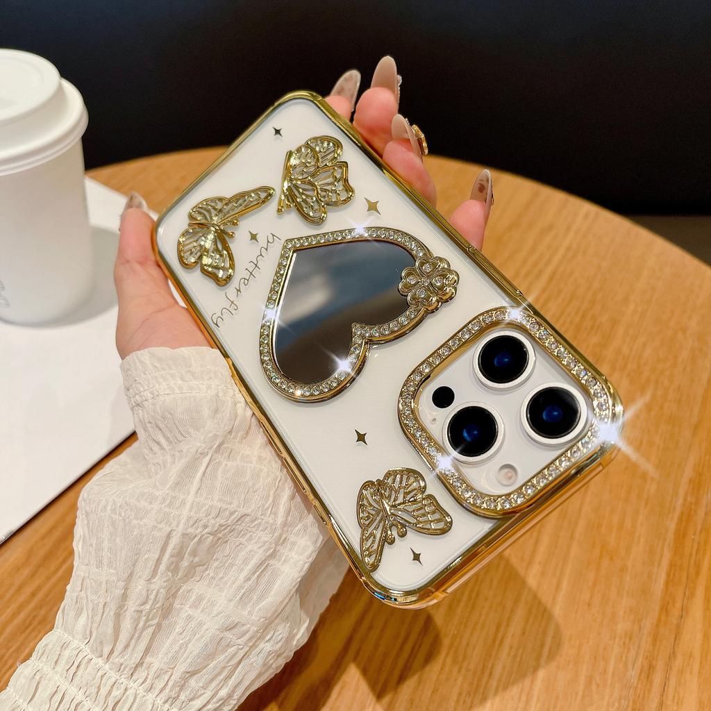 Sparkling Diamond Love Mirror for IPhone 16 Promax Phone Case for Apple 15 Water Ripple Gradient Soft Case